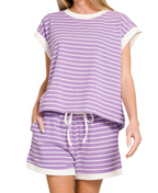 Stripe Contrast Trim Top Shorts Set!