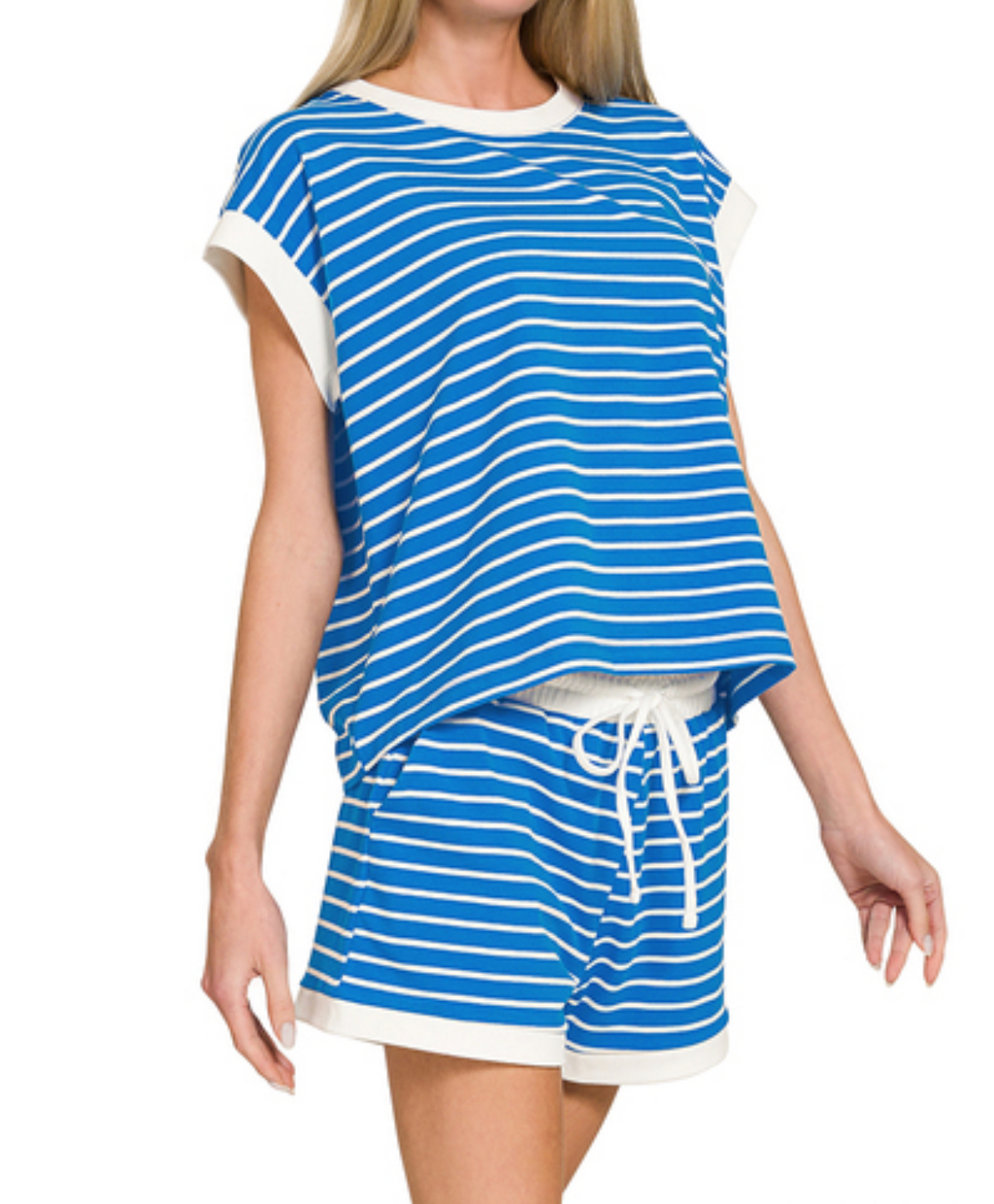 Stripe Contrast Trim Top Shorts Set!