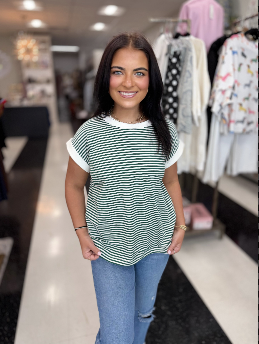 Stripe Contrast Trim Rib Banded Top☀️