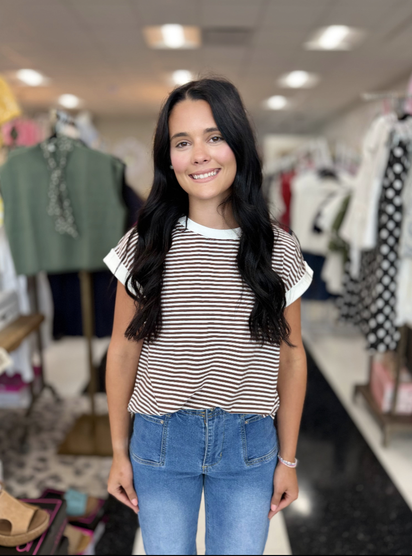 Stripe Contrast Trim Rib Banded Top☀️