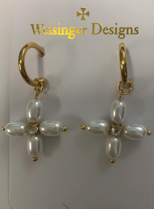 WD Pearl Cross Earrings