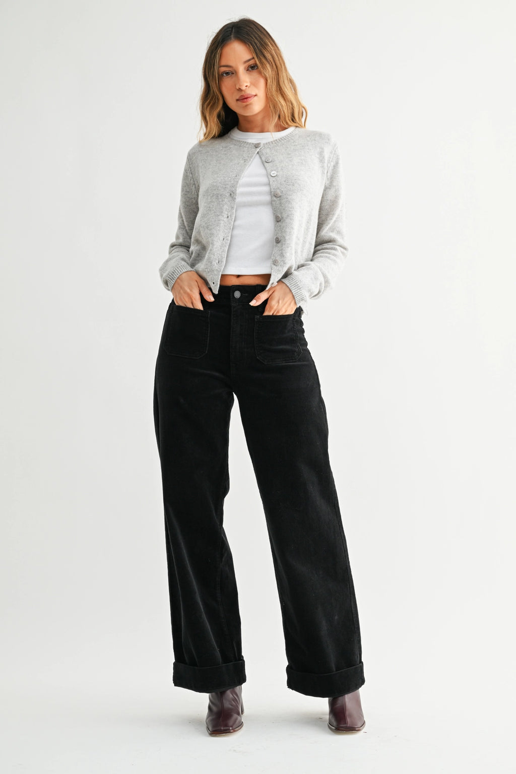 Corduroy Mini Patch Pocket Wide Leg Pants