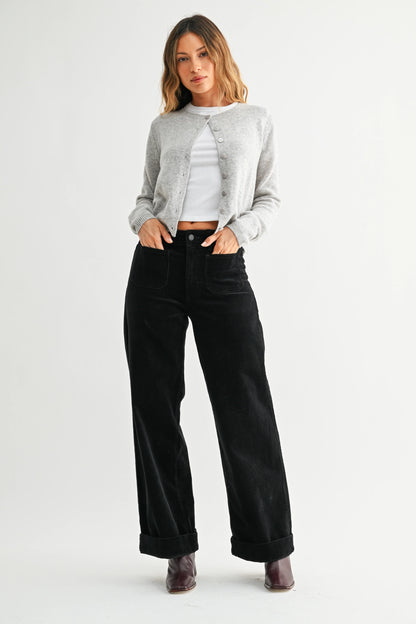 Corduroy Mini Patch Pocket Wide Leg Pants