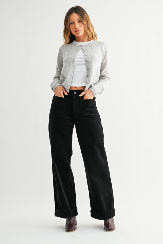 Corduroy Mini Patch Pocket Wide Leg Pants