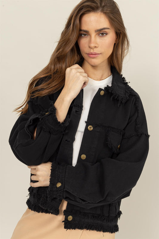 Oversized Frayed Denim Jacket