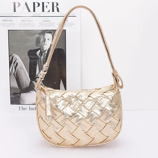 Metallic Braided Embossed Shoulder Bag