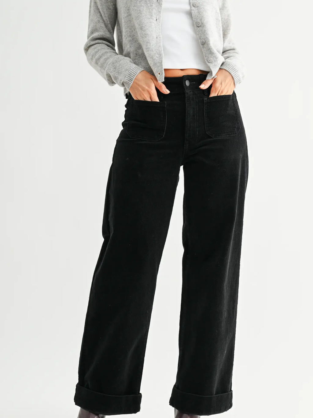 Corduroy Mini Patch Pocket Wide Leg Pants