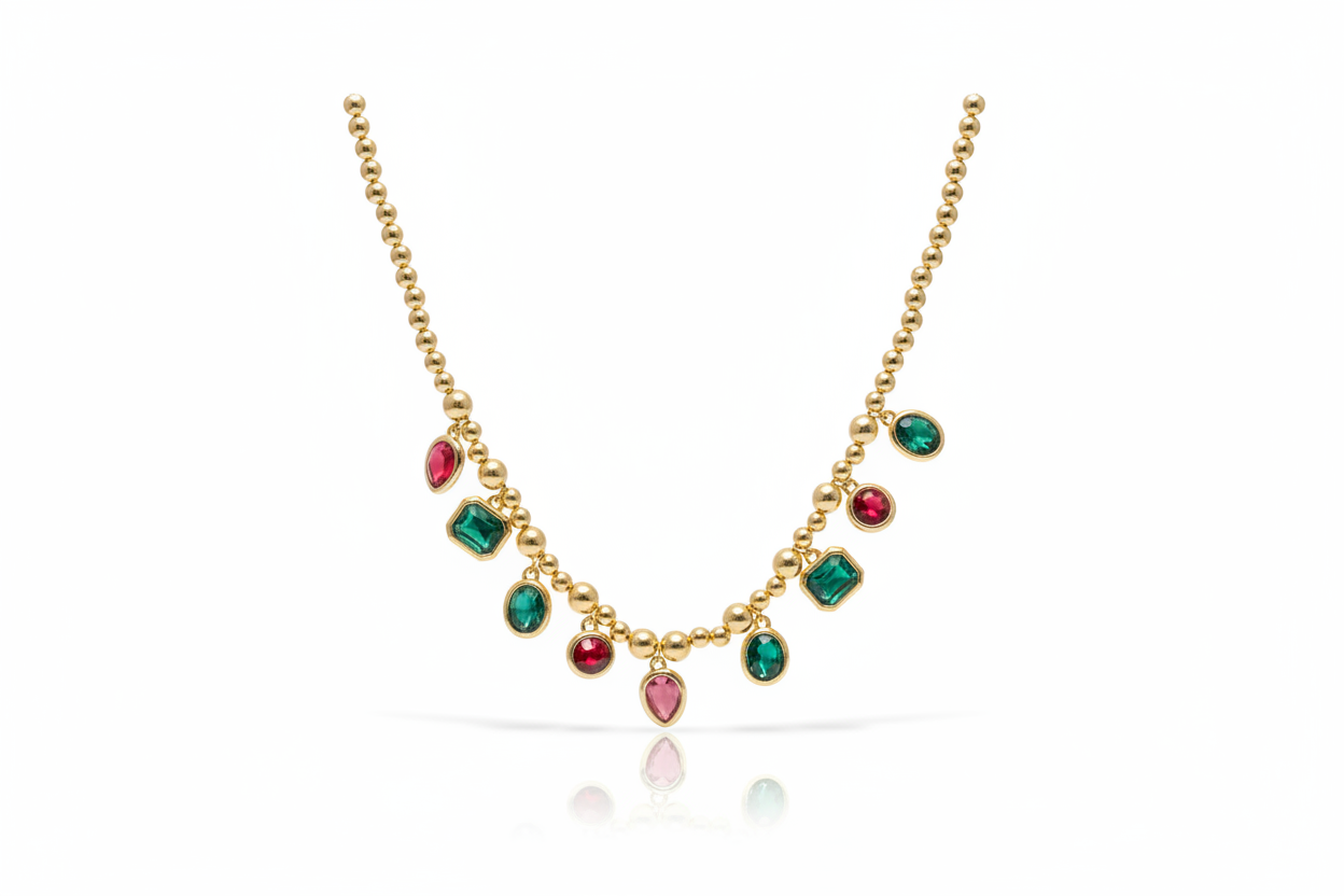 Christmas Stone Charm Necklace on white background