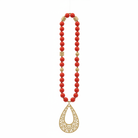 Cut Out Teardrop & Beaded Necklace - Red/Matte Gold on white background