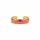 Geometric Pattern Hinged Bracelet - Pink Greek Key on white background
