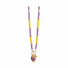 Rapunzel Charm Beaded Necklace - Purple and Yellow beads on white background