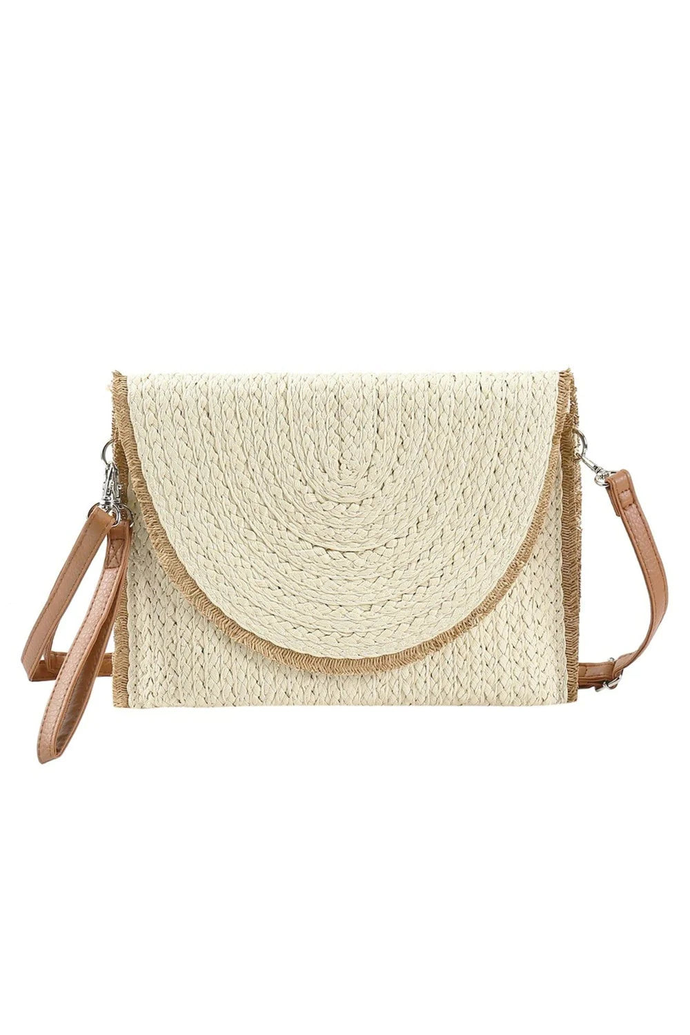 MIMI Fray Trim Straw Crossbody Clutch