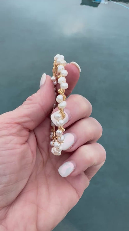 Twisty wire wrap pearl bangle