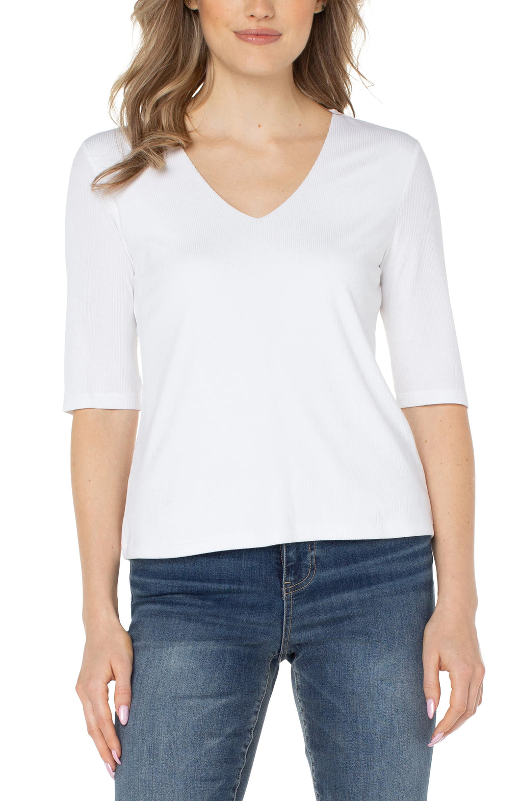 Liverpool Double Layer V-neck Rib Knit Top!
