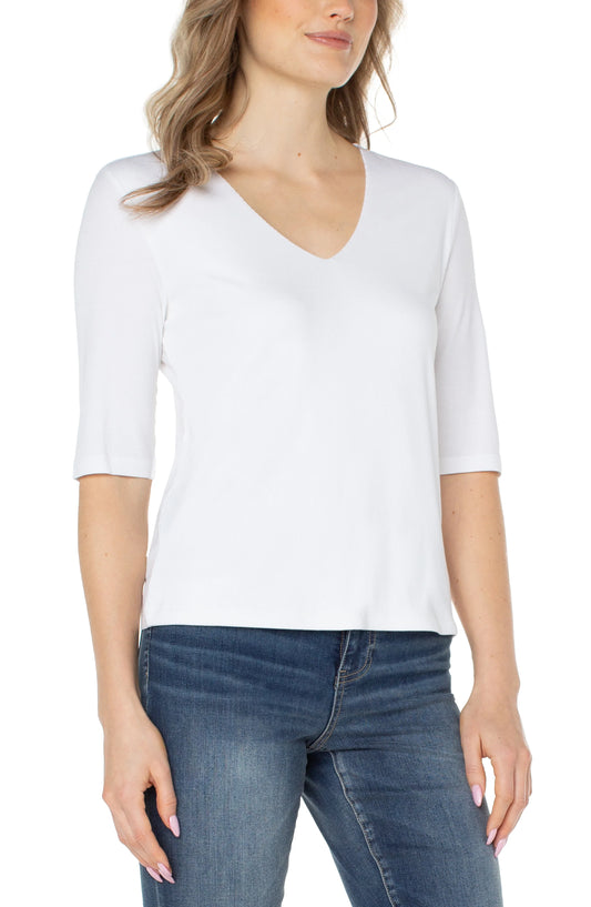 Liverpool Double Layer V-neck Rib Knit Top